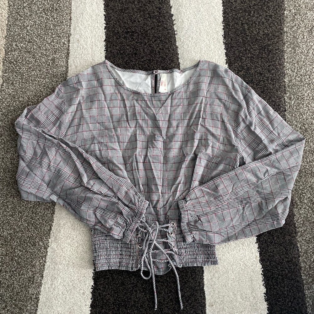 True Destiny plaid long shirt blouse size XL